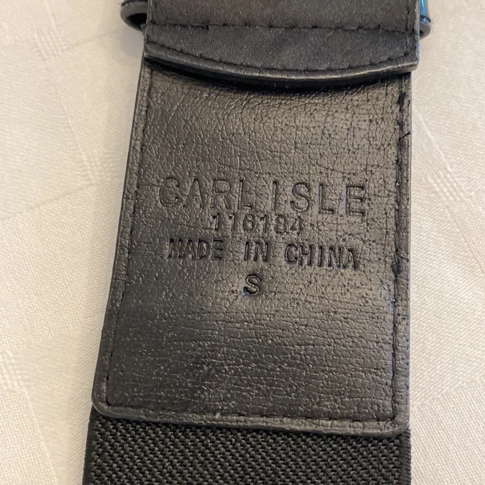 Carlisle Vintage Black Stretch Statement Belt Gold Buckle Patent Leather Satin